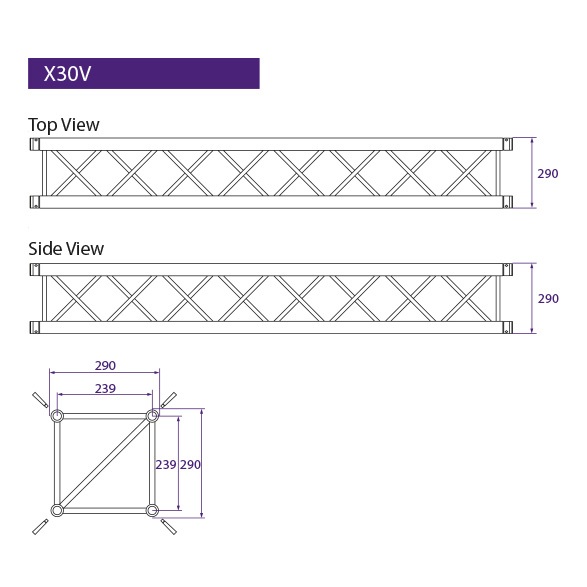 Tweedehands Prolyte H30V-C003 truss vierkant 2-weg 90 graden zwart Tweedehands Prolyte H30V-C003 truss vierkant 2-weg 90 graden zwart