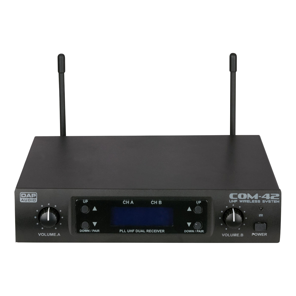 DAP COM-42 Draadloos UHF handheld microfoon systeem - 2-kanalen DAP COM-42 Draadloos UHF handheld microfoon systeem - 2-kanalen
