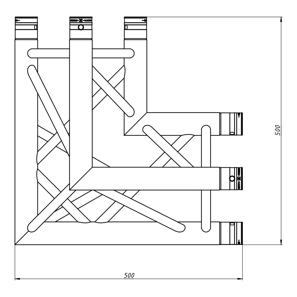 FORTEX FX33-C31 driehoek truss 3-weg 90 graden hoek apex up rechts FORTEX FX33-C31 driehoek truss 3-weg 90 graden hoek apex up rechts