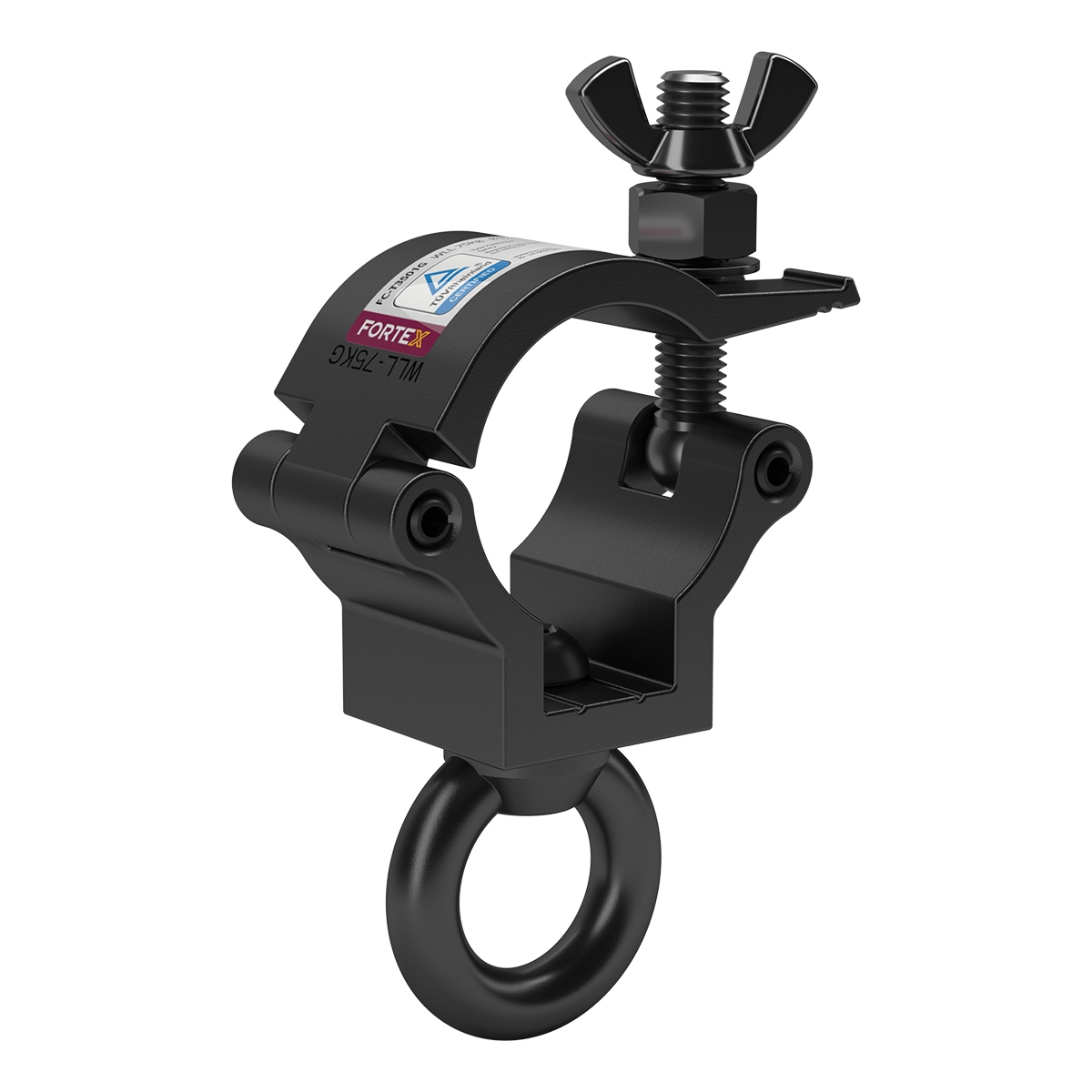 FORTEX Half Coupler truss klem WLL 75kg buis Ø32-35mm + hijsoog zwart FORTEX Half Coupler truss klem WLL 75kg buis Ø32-35mm + hijsoog zwart