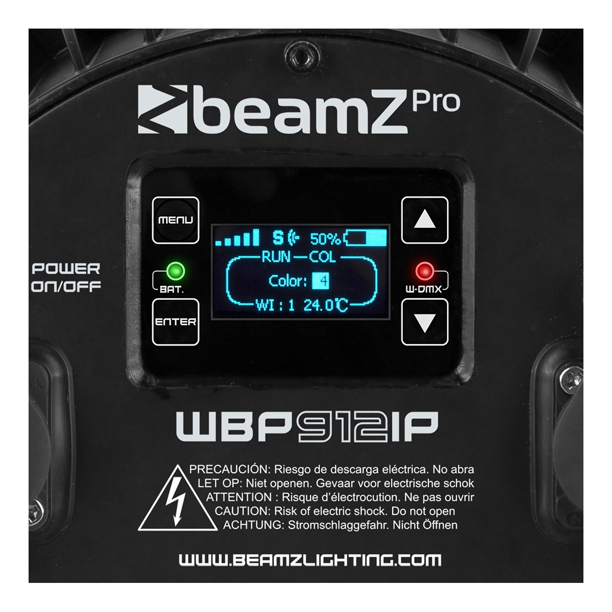 BeamZ WBP912IP aluminium accu LED par RGBAW-UV - 9x 12W BeamZ WBP912IP aluminium accu LED par RGBAW-UV - 9x 12W