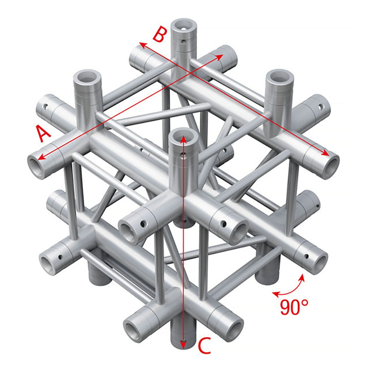 Milos Pro-30 Square F Truss - Cross up/down 6-way - 50 cm QCF65sp - 90° corner - silver - F