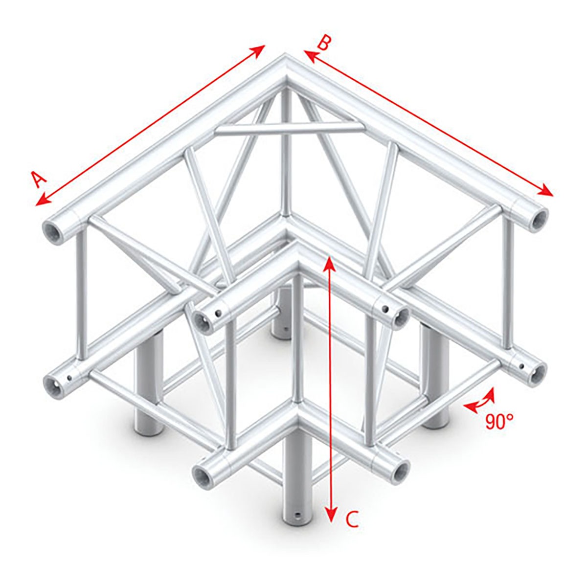 Milos Pro-40 Square F Truss - Corner 3-way 90° QLLF30 - 90° corner - heavy duty - F