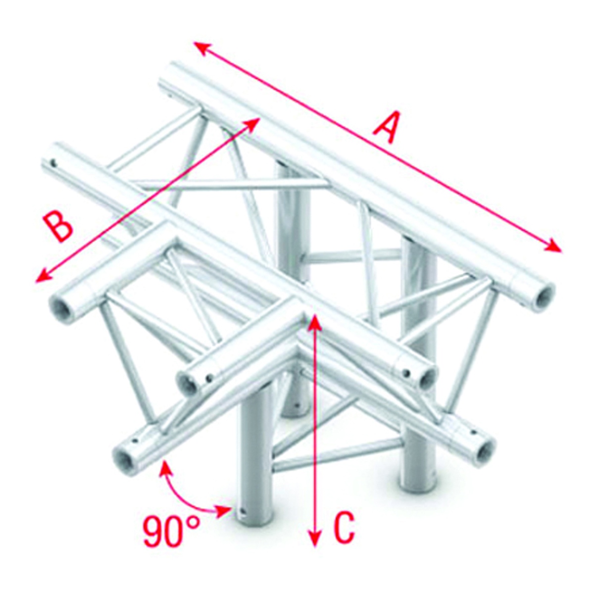 Milos Pro-30 Triangle G Truss - T-Cross + down 4-way - 50 cm ATU42sp - 90° corner - silver - G Milos Pro-30 Triangle G Truss - T-Cross + down 4-way - 50 cm ATU42sp - 90° corner - silver - G