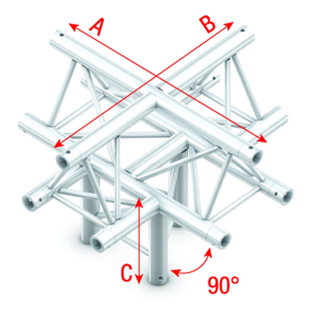 Milos Pro-30 Triangle G Truss - Cross + down 5-way - apex up - 50 cm ACU52sp - 90° corner - silver - G Milos Pro-30 Triangle G Truss - Cross + down 5-way - apex up - 50 cm ACU52sp - 90° corner - silver - G