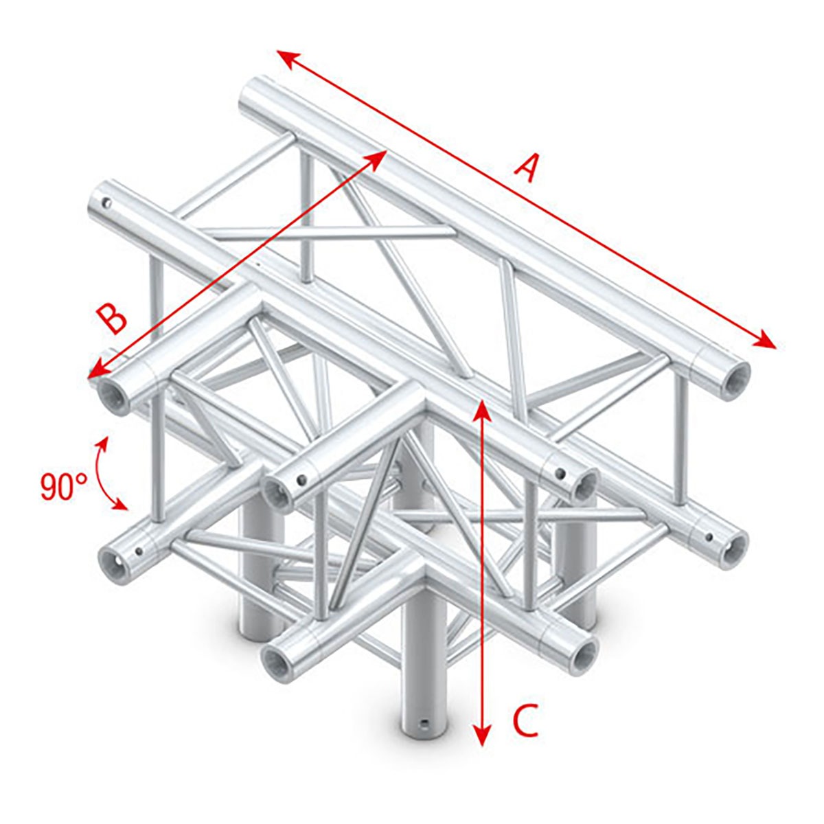 Milos Pro-30 Square P Truss - T-Cross + Down 4-way - 50 cm QLP40sp - 90° corner - silver - P