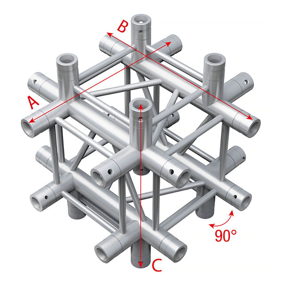 Milos Pro-30 Square P Truss - Cross + Down 5-way - 50 cm QCB65sp - 90° corner - silver - P