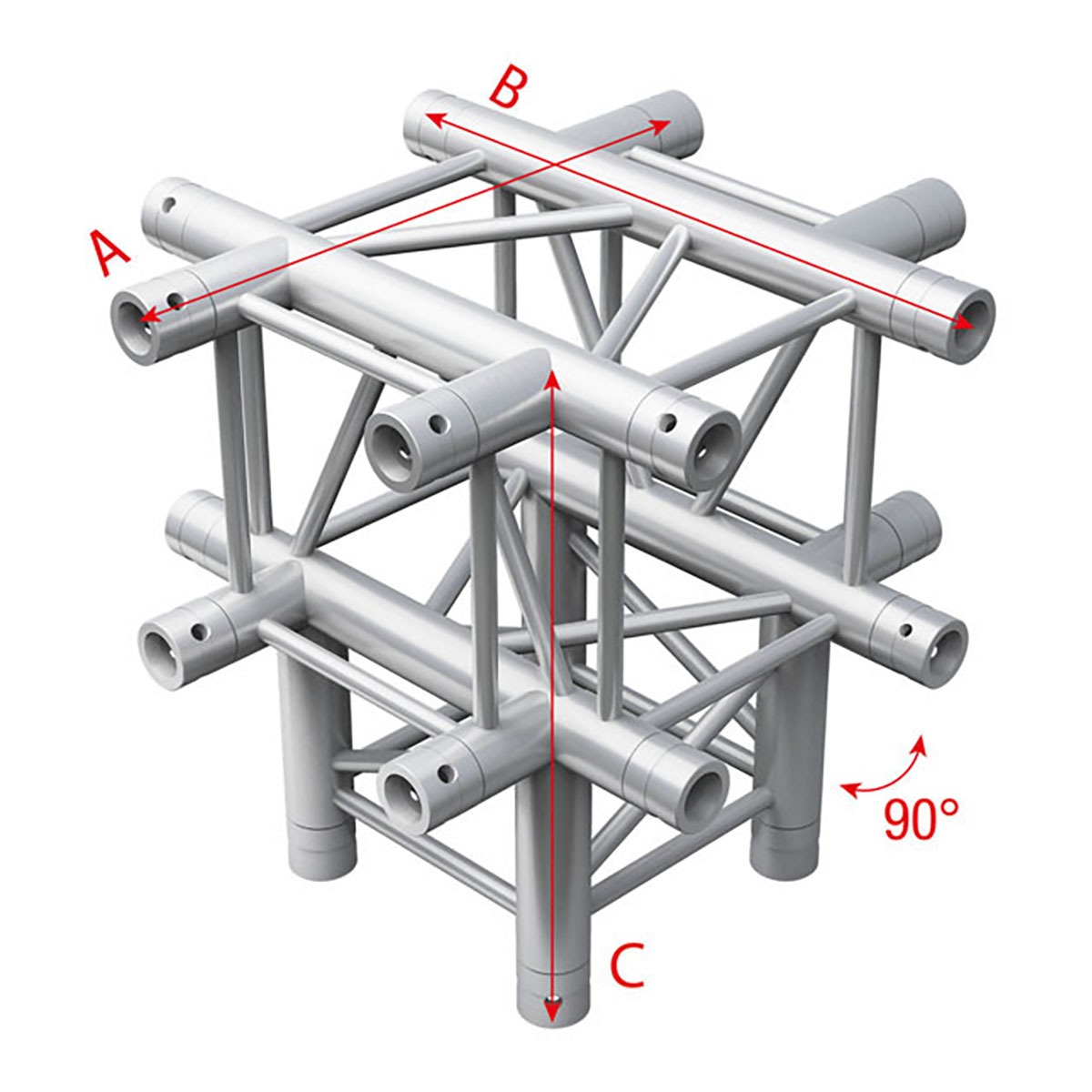 Milos Pro-30 Square P Truss - Cross up/down 6-way - 50 cm QCB65sp - 90° corner - silver - P