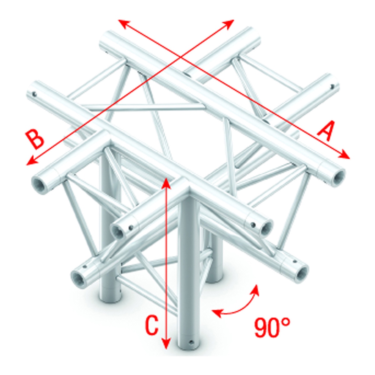Milos Pro-30 Square P Truss - Cross + Down 5-way - 50 cm ACB53sp - 90° corner - silver - P