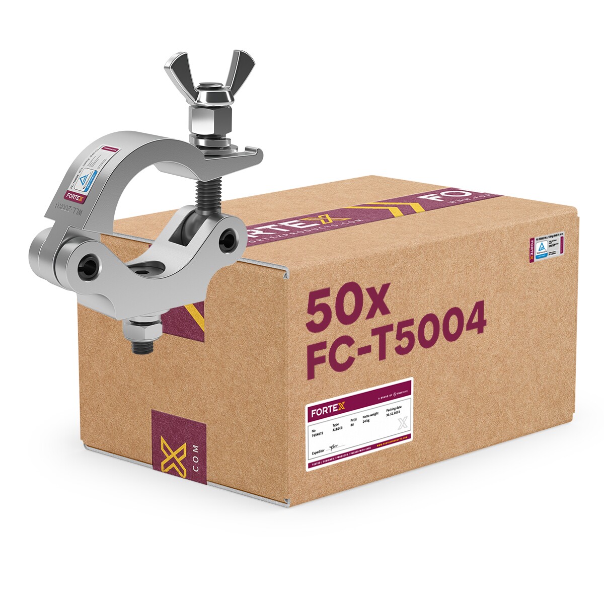 60x FORTEX Slimline Half Coupler truss klem WLL 200kg buis Ø48-51mm 60x FORTEX Slimline Half Coupler truss klem WLL 200kg buis Ø48-51mm