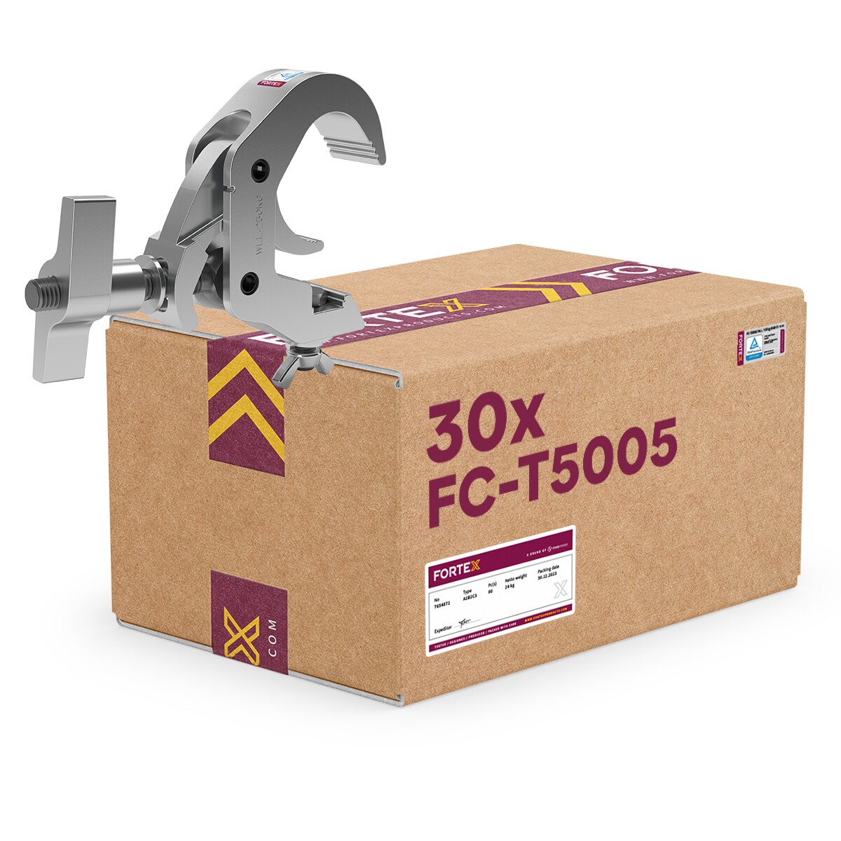 30x FORTEX Selflock Coupler truss klem WLL 250kg buis Ø48-51mm 30x FORTEX Selflock Coupler truss klem WLL 250kg buis Ø48-51mm