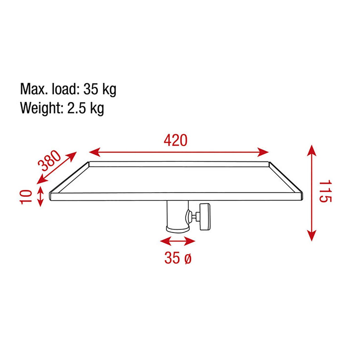 Showgear Tray for 35 mm stand Staal - 42x38 cm Showgear Tray for 35 mm stand Staal - 42x38 cm