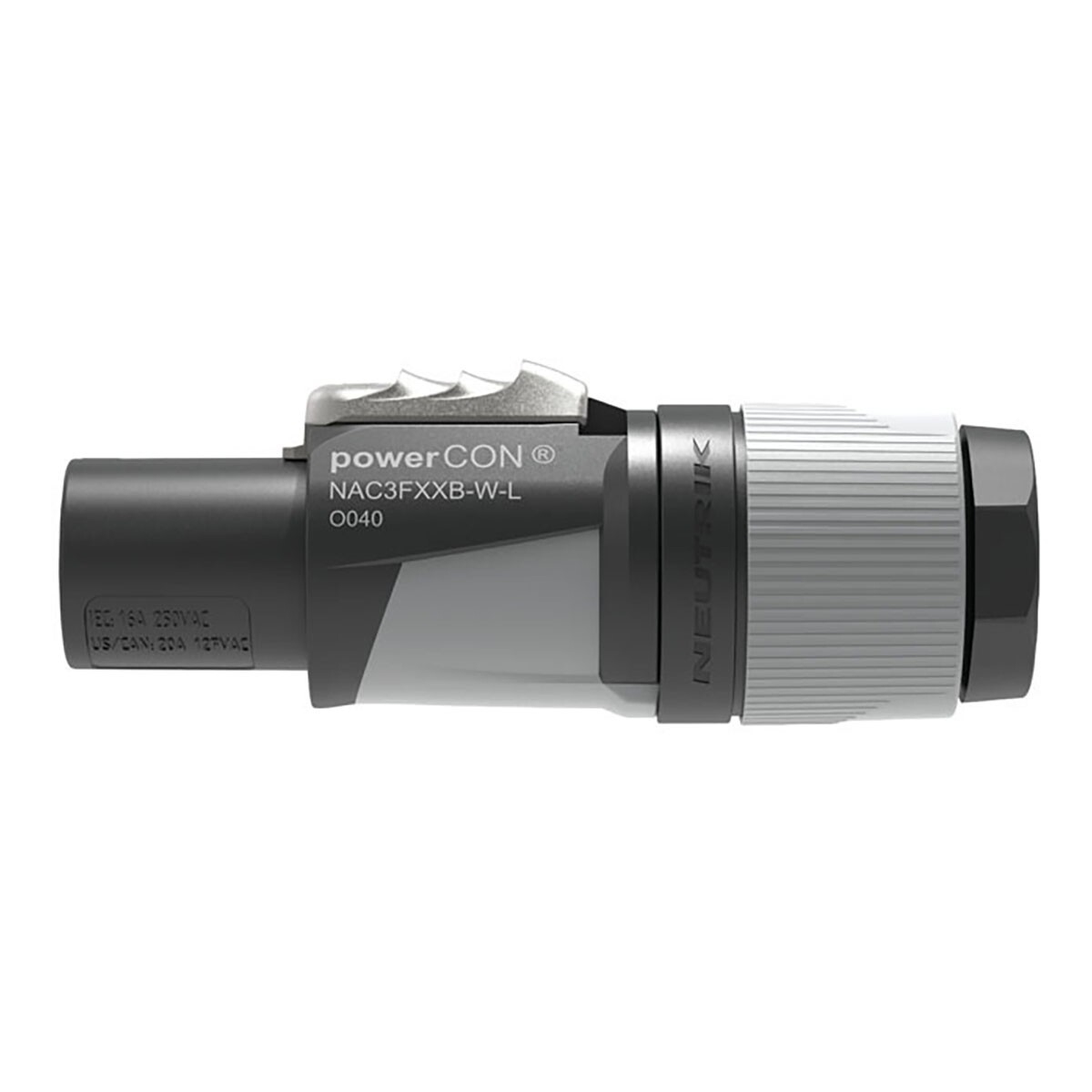 Neutrik® NAC3FXXB-W-L PowerCON Connector - L Grijs/witte behuizing - Grote kabeldiameter Neutrik® NAC3FXXB-W-L PowerCON Connector - L Grijs/witte behuizing - Grote kabeldiameter