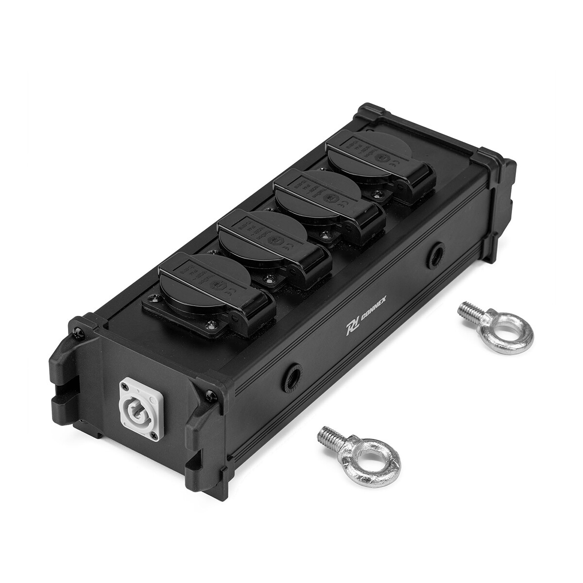 PD Connex PSB40 4-voudige Schuko stroomverdeler met powerCON IN en OUT doorlus - zwart PD Connex PSB40 4-voudige Schuko stroomverdeler met powerCON IN en OUT doorlus - zwart