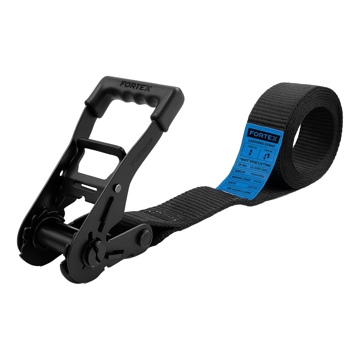 FORTEX 1-delige spanband met ratel - 50mm - 2500/5000daN - 9 meter zwart FORTEX 1-delige spanband met ratel - 50mm - 2500/5000daN - 9 meter zwart