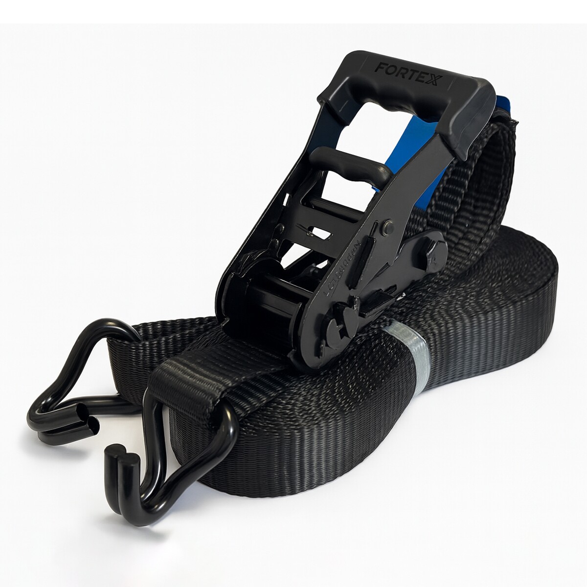 FORTEX 2-delige spanband met ratel en haken - 35mm - 1500/3000daN - 8 meter zwart FORTEX 2-delige spanband met ratel en haken - 35mm - 1500/3000daN - 8 meter zwart