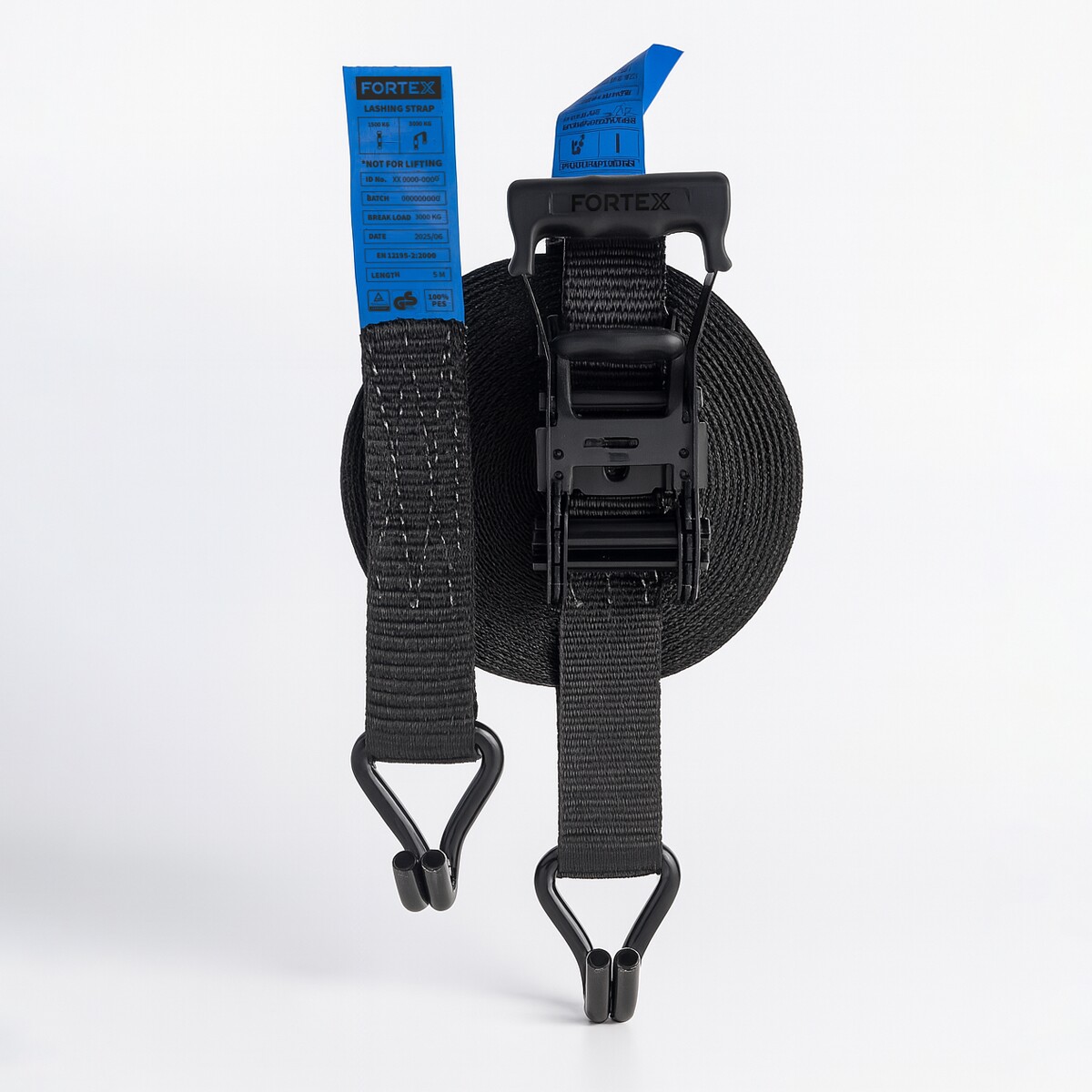 FORTEX 2-delige spanband met ratel en haken - 35mm - 1500/3000daN - 8 meter zwart FORTEX 2-delige spanband met ratel en haken - 35mm - 1500/3000daN - 8 meter zwart