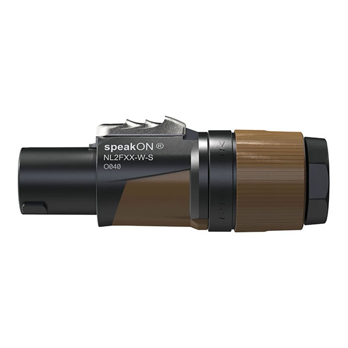 Neutrik® NL2FXX-W-S speakON 2P Cable Connector - S Zwarte/bruine behuizing - Kleine diameter kabels Neutrik® NL2FXX-W-S speakON 2P Cable Connector - S Zwarte/bruine behuizing - Kleine diameter kabels