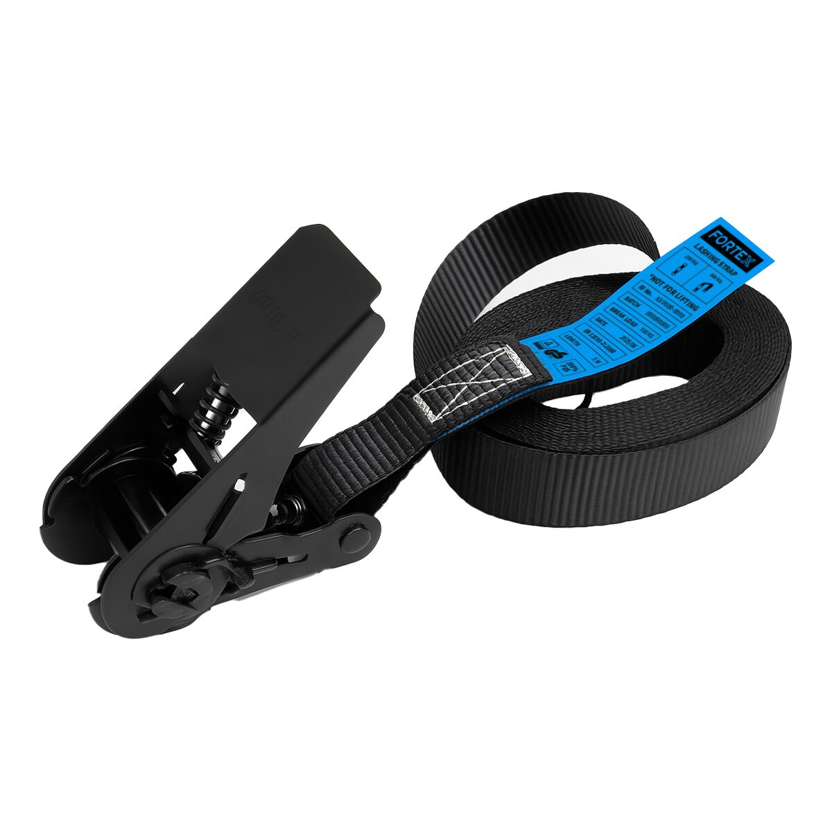 FORTEX 1-delige spanband met ratel - 25mm - 250/500daN - 4 meter zwart FORTEX 1-delige spanband met ratel - 25mm - 250/500daN - 4 meter zwart