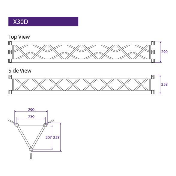 Tweedehands Prolyte X30D-C003 truss driehoek 2-weg 90 graden hoek Tweedehands Prolyte X30D-C003 truss driehoek 2-weg 90 graden hoek