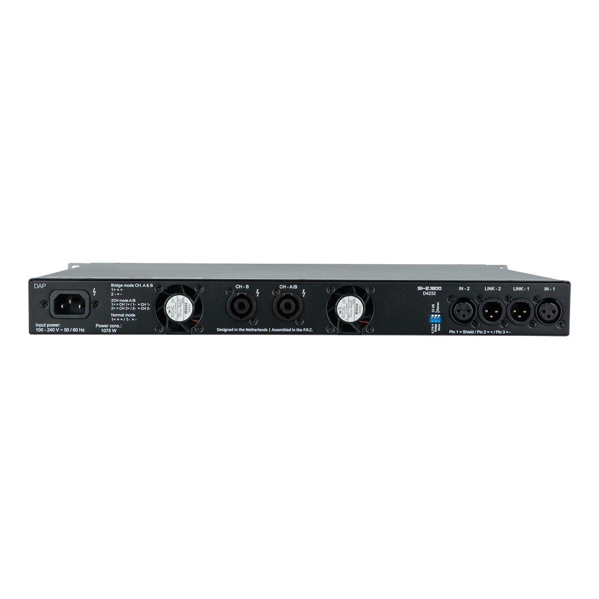 DAP SI-2.1800 2x 1800 W installatieversterker DAP SI-2.1800 2x 1800 W installatieversterker