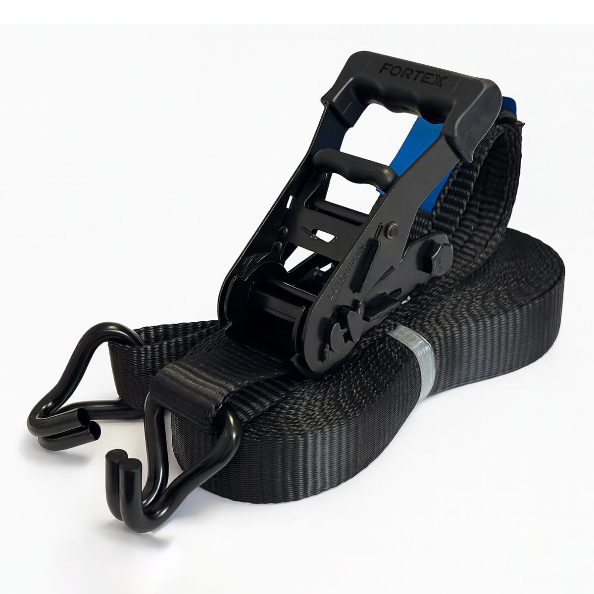 FORTEX 2-delige spanband met ratel en haken - 35mm - 1500/3000daN - 8 meter zwart FORTEX 2-delige spanband met ratel en haken - 35mm - 1500/3000daN - 8 meter zwart