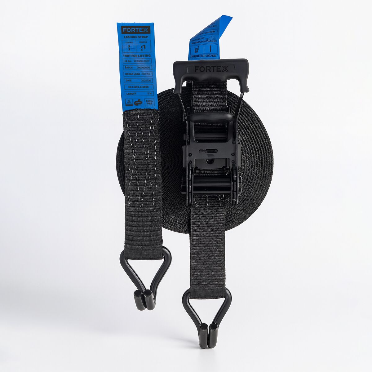 FORTEX 2-delige spanband met ratel en haken - 35mm - 1500/3000daN - 8 meter zwart FORTEX 2-delige spanband met ratel en haken - 35mm - 1500/3000daN - 8 meter zwart