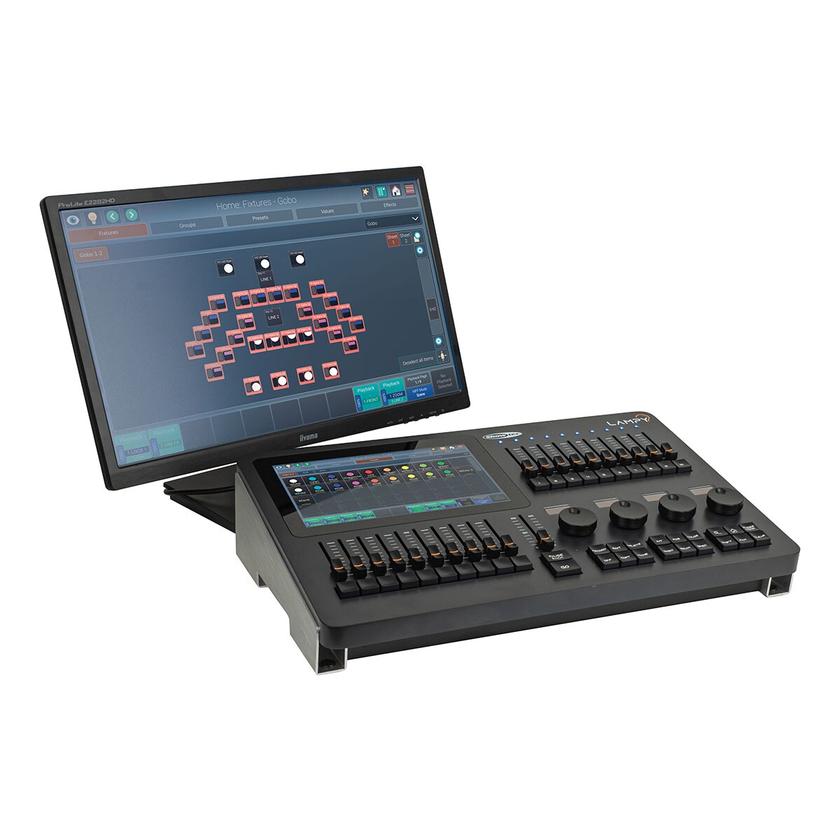 Showtec LAMPY 20 2U - 2 Universe DMX controller met 20 faders Showtec LAMPY 20 2U - 2 Universe DMX controller met 20 faders