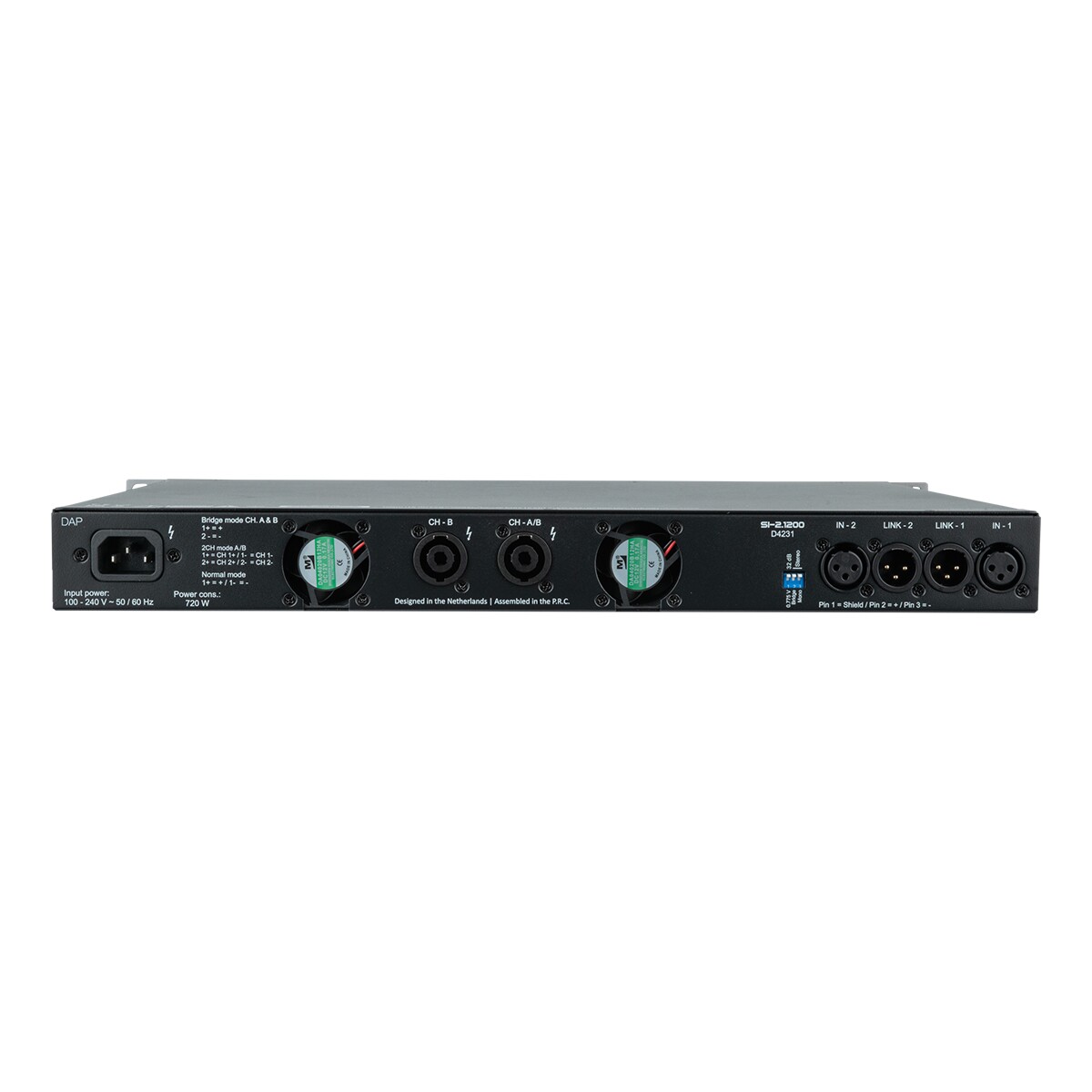 DAP SI-2.1200 2x 1200 W installatieversterker DAP SI-2.1200 2x 1200 W installatieversterker