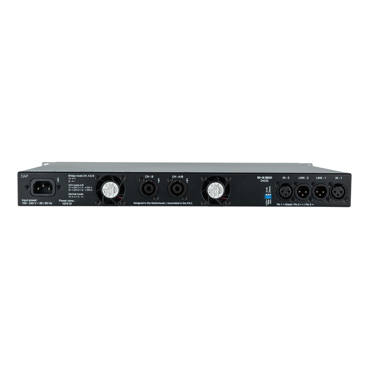 DAP SI-2.1800 2x 1800 W installatieversterker DAP SI-2.1800 2x 1800 W installatieversterker