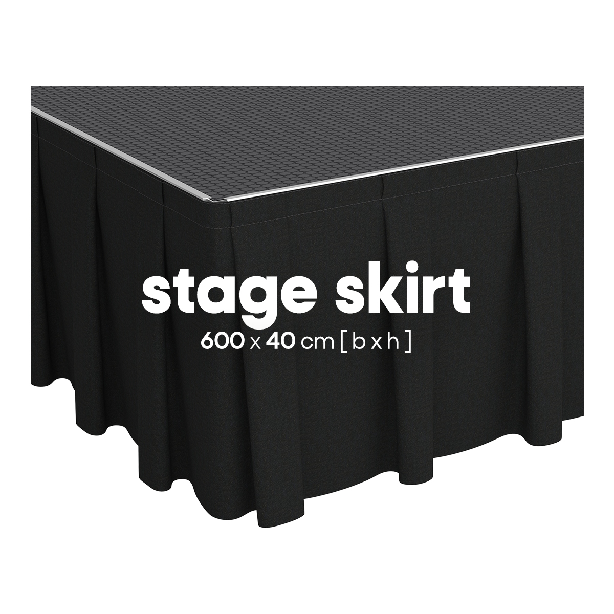 FORTEX Podiumrok geplooid 6m (b) x 40cm (h) StageMolton 320 g/m² zwart FORTEX Podiumrok geplooid 6m (b) x 40cm (h) StageMolton 320 g/m² zwart