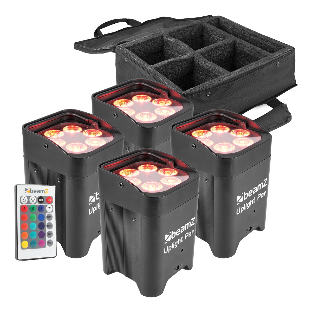 BeamZ Uplight pakket met 4 stuks BBP96 accu Uplights + Tas BeamZ Uplight pakket met 4 stuks BBP96 accu Uplights + Tas