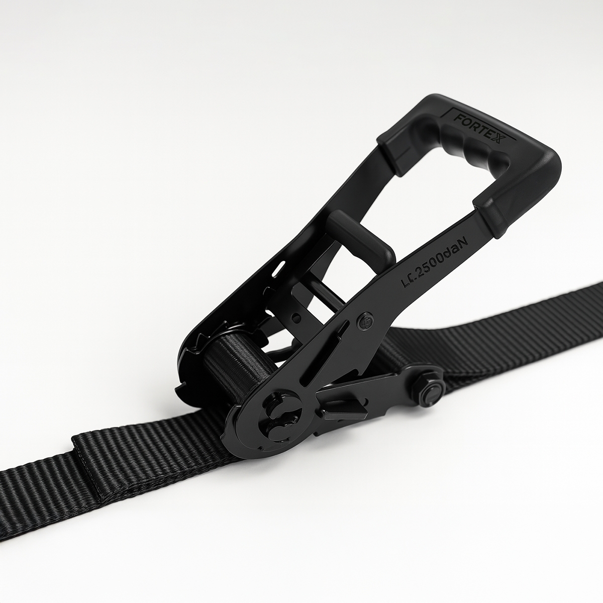FORTEX 2-delige spanband met ratel en haken - 50mm - 2500/5000daN - 5 meter zwart FORTEX 2-delige spanband met ratel en haken - 50mm - 2500/5000daN - 5 meter zwart