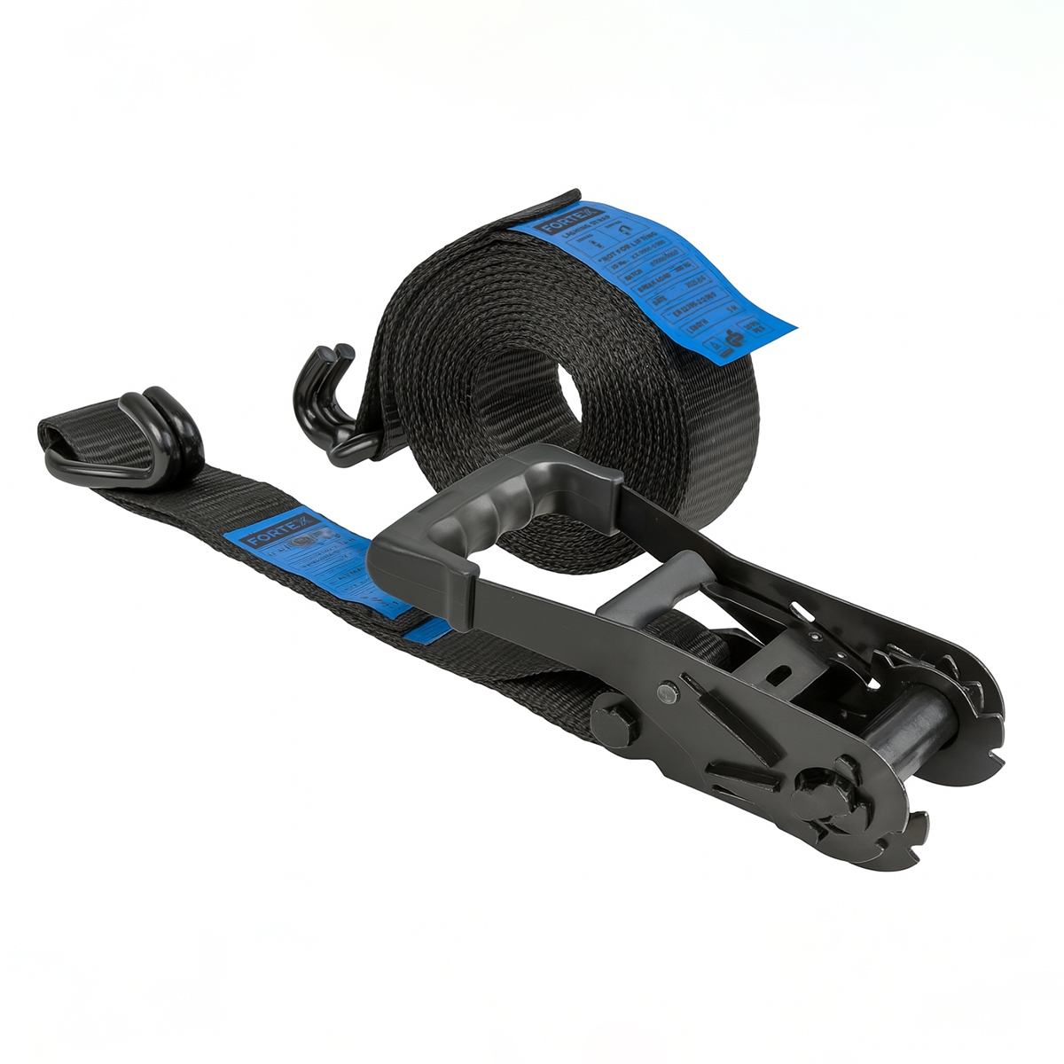 FORTEX 2-delige spanband met ratel en haken - 50mm - 2500/5000daN - 5 meter zwart FORTEX 2-delige spanband met ratel en haken - 50mm - 2500/5000daN - 5 meter zwart