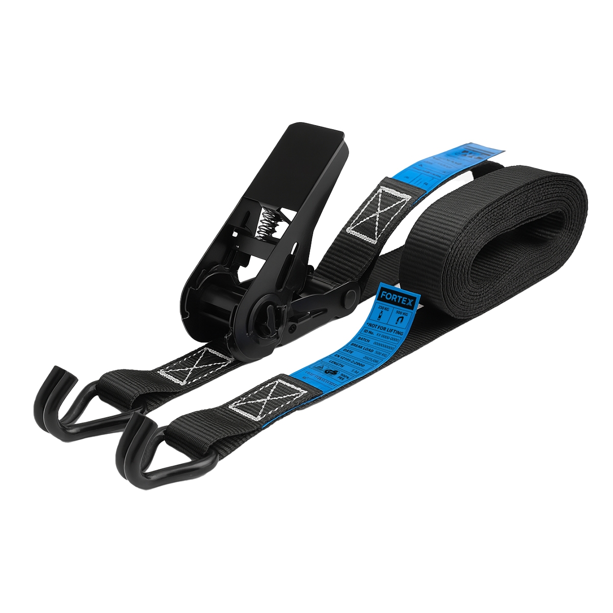 FORTEX 2-delige spanband met ratel en haken - 25mm - 250/500daN - 3 meter zwart FORTEX 2-delige spanband met ratel en haken - 25mm - 250/500daN - 3 meter zwart