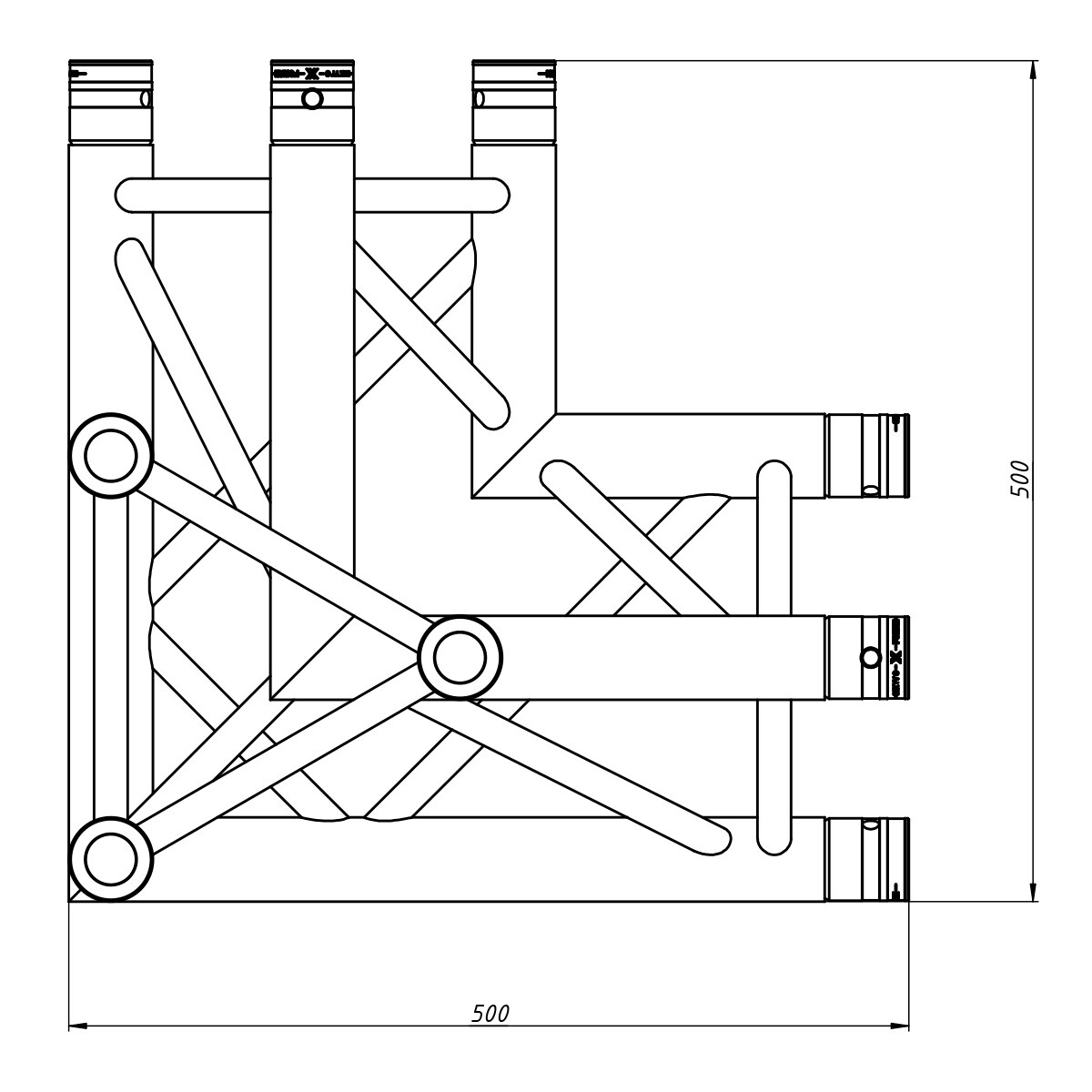 FORTEX FX33-C34 driehoek truss 3-weg 90 graden hoek apex down links FORTEX FX33-C34 driehoek truss 3-weg 90 graden hoek apex down links