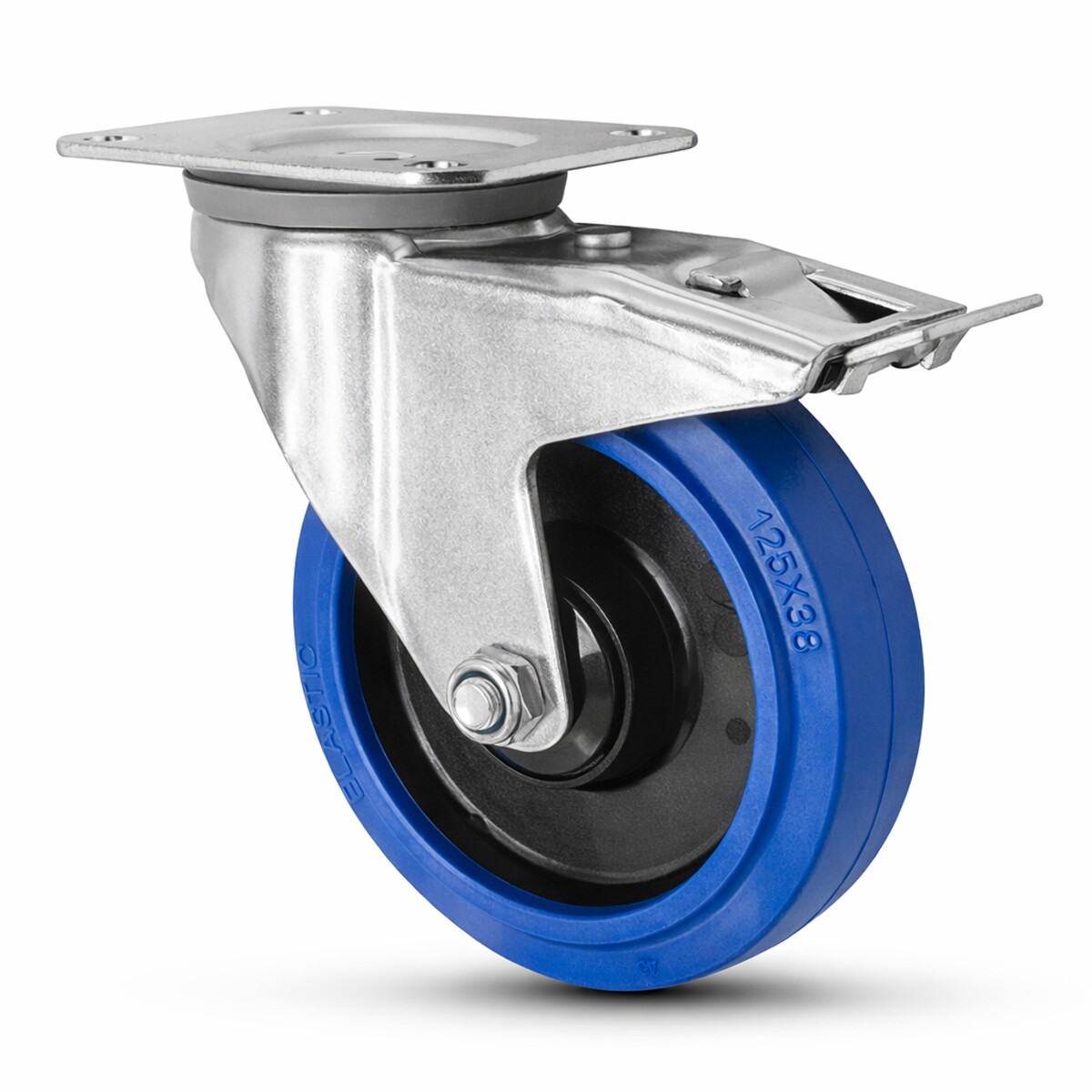 FORTEX Blue Wheel zwenkwiel Ø125mm met dubbele rem WLL 220kg FORTEX Blue Wheel zwenkwiel Ø125mm met dubbele rem WLL 220kg