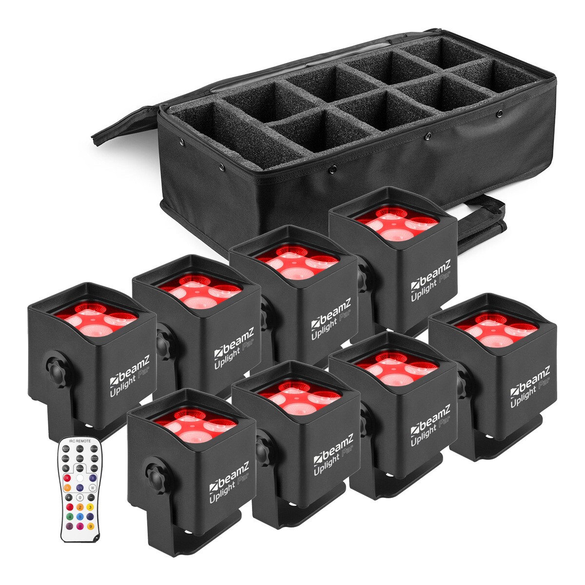 BeamZ Uplight pakket met 8 stuks BBP44 accu Uplights IP65 + Tas BeamZ Uplight pakket met 8 stuks BBP44 accu Uplights IP65 + Tas