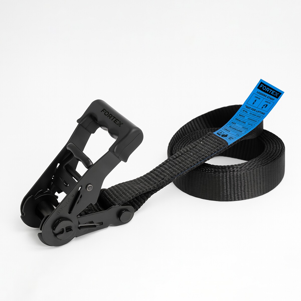 FORTEX 1-delige spanband met ratel - 35mm - 1500/3000daN - 5 meter zwart FORTEX 1-delige spanband met ratel - 35mm - 1500/3000daN - 5 meter zwart