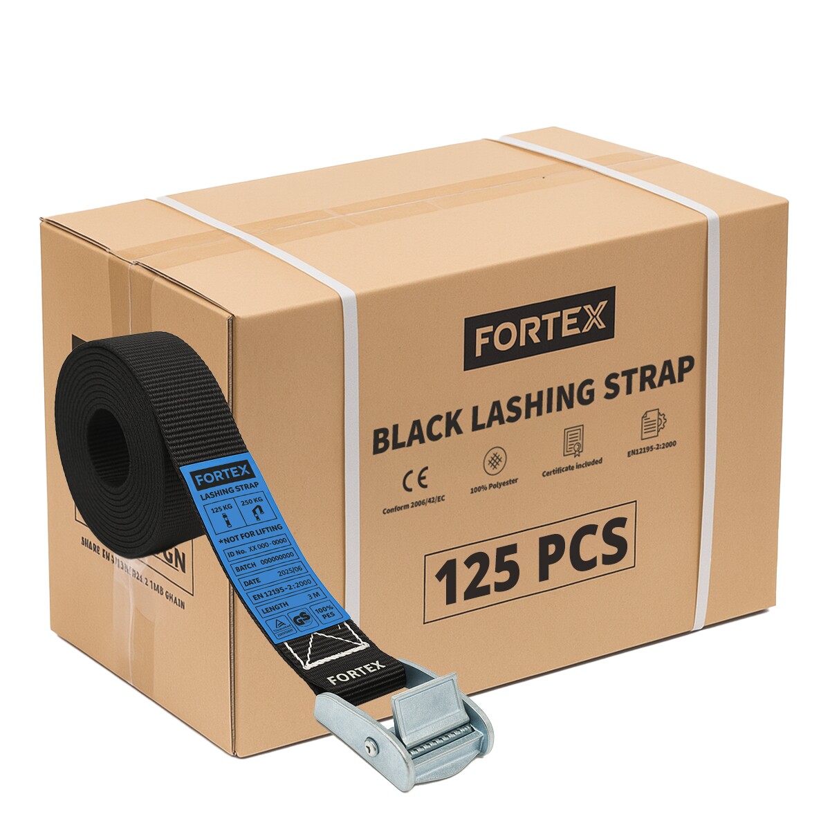 125x FORTEX spanband met gesp – 25mm breed - 125/250daN - 5 meter zwart 125x FORTEX spanband met gesp – 25mm breed - 125/250daN - 5 meter zwart