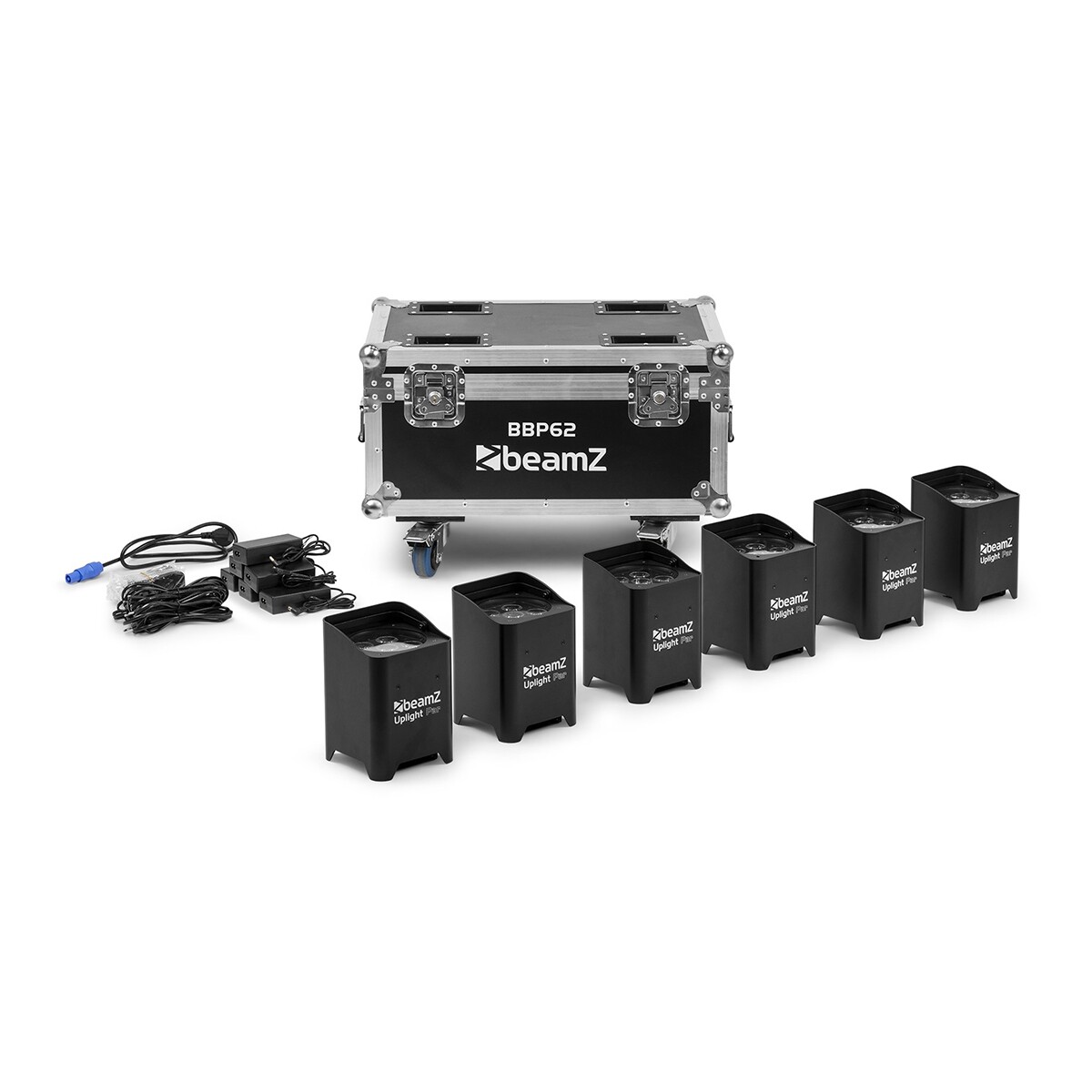 BeamZ set met 6x BBP62 uplights voor binnen en buiten in flightcase met oplaadfunctie BeamZ set met 6x BBP62 uplights voor binnen en buiten in flightcase met oplaadfunctie