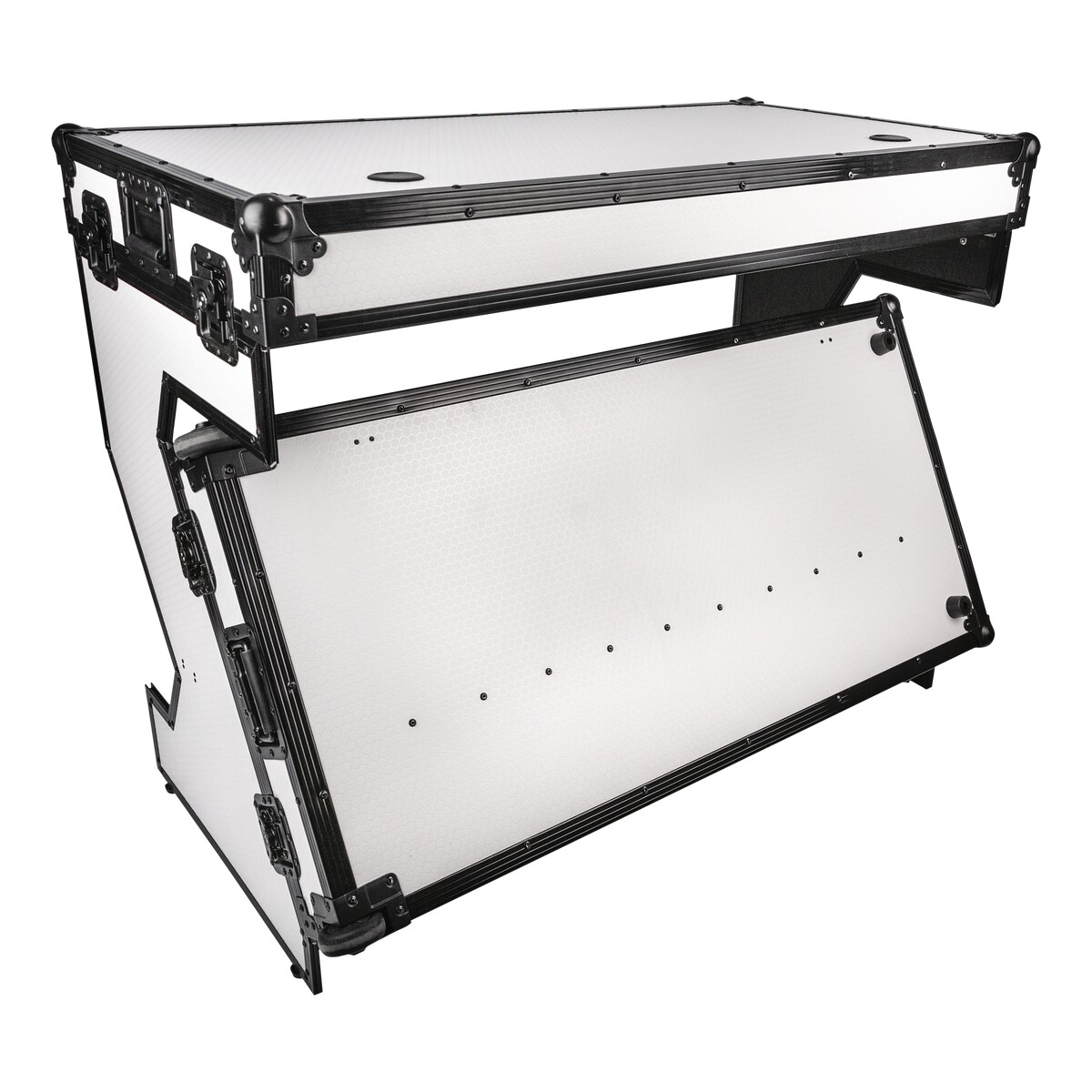 Showgear Portable Z-Style Table Multi-purpose – draagbare DJ-tafel flightcase met kabelgaten, wielen, wit Showgear Portable Z-Style Table Multi-purpose – draagbare DJ-tafel flightcase met kabelgaten, wielen, wit