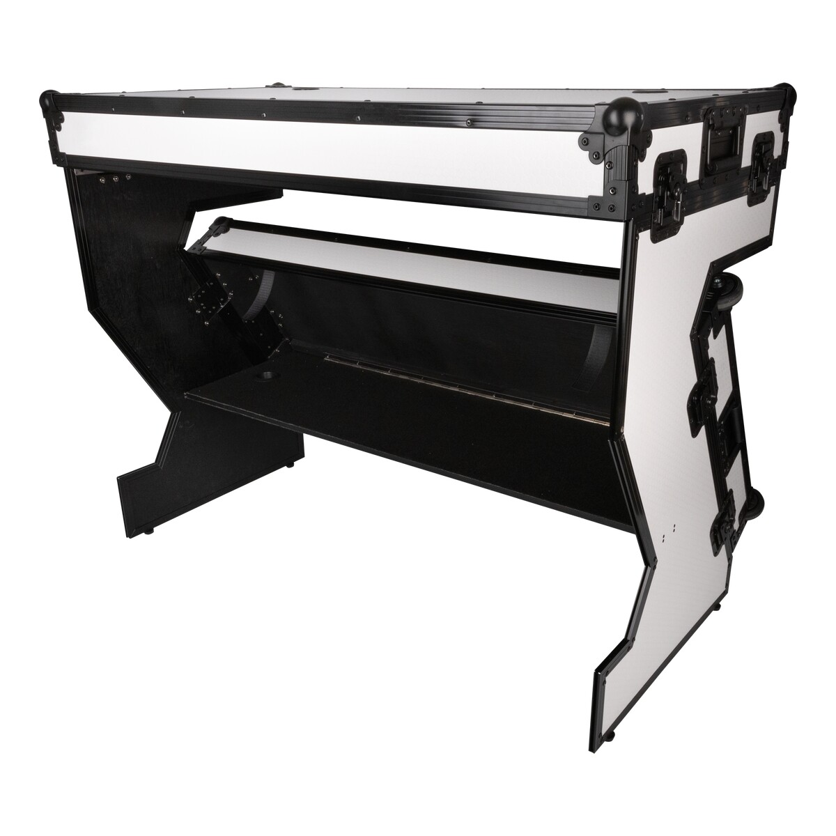 Showgear Portable Z-Style Table Multi-purpose – draagbare DJ-tafel flightcase met kabelgaten, wielen, wit Showgear Portable Z-Style Table Multi-purpose – draagbare DJ-tafel flightcase met kabelgaten, wielen, wit