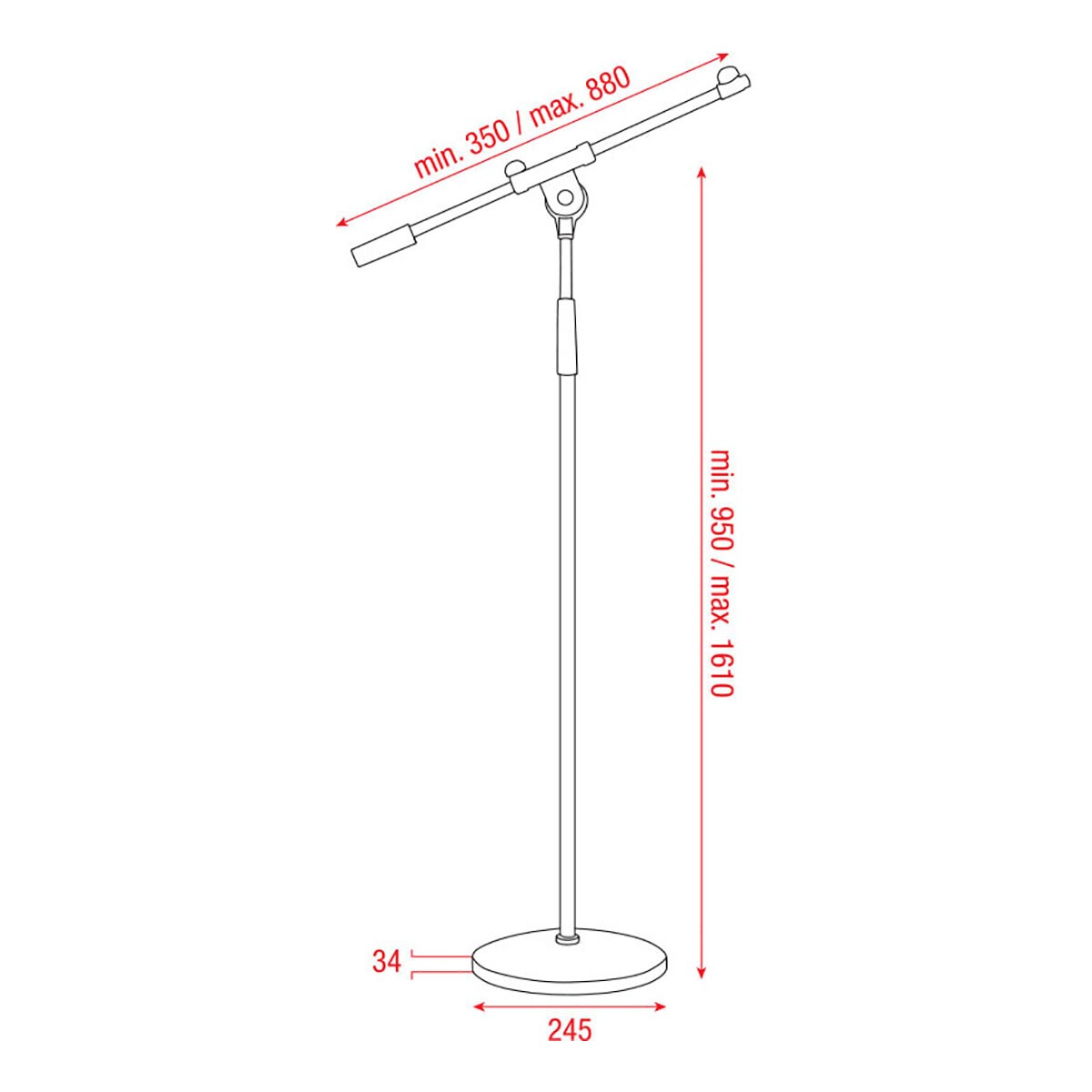 Showgear Mic. Stand 160 cm Chrome 960-1600mm Showgear Mic. Stand 160 cm Chrome 960-1600mm